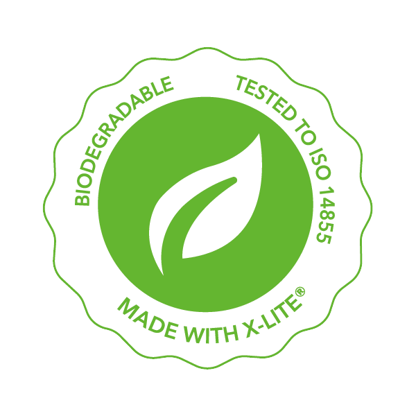 Made with X-Lite Biodegradable Tested to ISO 14855